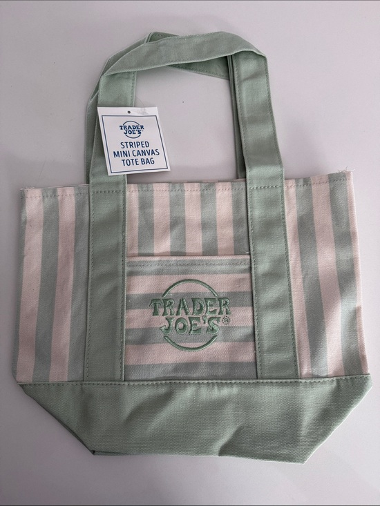 Trader Joe'S Handbags - Trader Joe's Mint & Cream Striped Canvas Tote
